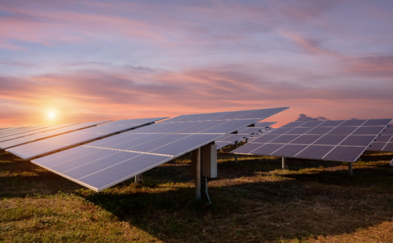 Solar panel during sunset